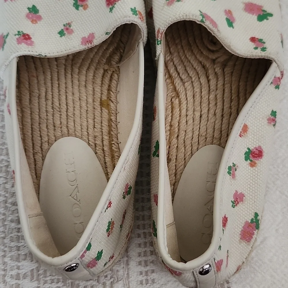 Coach canvas floral flat espadrille slip on shoes, women's size 9.5.